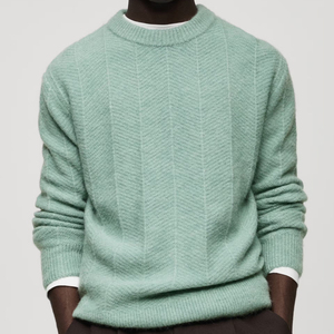 Pull-over en tricot à col rond motif chevron, chaud et doux, de haute qualité, mode durable, cadeau pour homme, hiver 2026 - Product Image 1