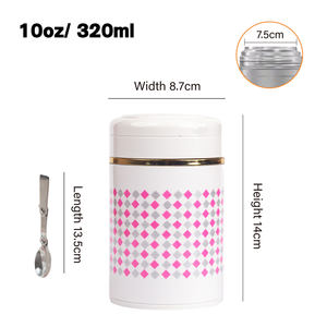 โหลใส่อาหารเครื่องเคลือบดินเผาเกรดอาหารแบบพกพาขนาด10ออนซ์/320มล. พร้อมฝาปิด PP และช้อนพับได้สำหรับกล่องอาหารกลางวัน - Product Image 5