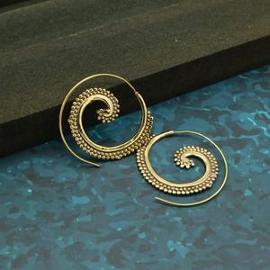 Gold Brass Spiral Hoop <b>Earrings</b> Tribal <b>Threader</b> Jewelry - Product Image 5
