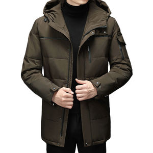 Veste d'hiver pour homme personnalisée, en polyester coupe-vent, mi-longue, avec capuche, en duvet, vêtements pour homme, veste matelassée - Product Image 4