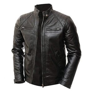 High Quality Genuine <b>Sheepskin</b> Bomber Leather <b>Jacket</b> for Men Breathable Sherpa Lining & Fur Trim Streetwear Style Black - Product Image 5