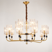 Lustre en cuivre américain pour salle à manger, salon, lampe suspendue en laiton antique avec abat-jour en verre 400k3992
