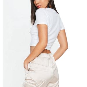 T-shirts courts pour femmes, logo personnalisé, qualité supérieure, respirants, légers, 100% coton, à bas prix - Product Image 3