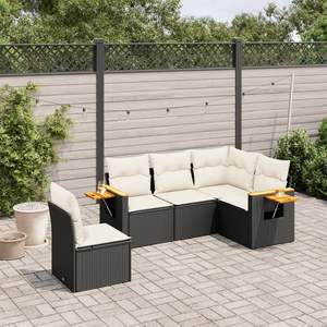 Ensemble de canapés de jardin noir et crème avec coussins, mobilier d'extérieur résistant aux UV, rotin PE imperméable, design contemporain - Product Image 1