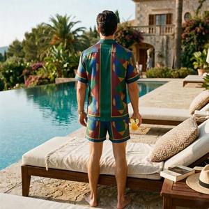 Conjunto de Dos Piezas de Lujo para Hombre, 100% Algodón Transpirable, Camisa de Manga Corta y Pantalones Cortos Personalizados, Ropa Casual de Verano para la Playa - Product Image 5