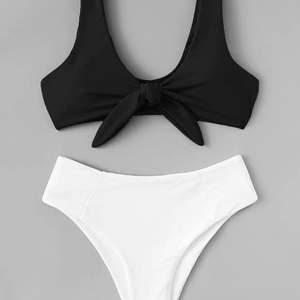Women's Halter Neckline Contrast Binding 2-Piece Bikini Set <b>V</b>-<b>String</b> Bottoms Micro Bra Spandex/Polyester Quick Dry Breathable - Product Image 3