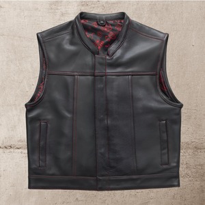 Gilet de motard en cuir de vachette pour homme avec doublure Paisley, veste de club de motards - Product Image 1