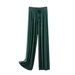 Pantalones de pierna ancha de cintura alta para mujer, de punto, de color liso, holgados, largos, con cordón, informales, de verano - Product Image 1