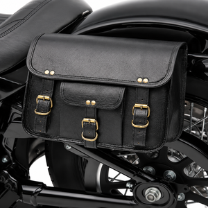Sacoche de selle de moto en cuir noir, sacoche latérale vintage pour vélo, sac de rangement avec sangles à boucles pour les voyages en moto - Product Image 4