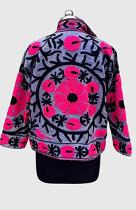 Veste en coton brodée à la main avec des motifs floraux, manches longues, col mandarin, taille plus, style Prairie Chic pour femmes, vêtements d'automne - Product Image 3