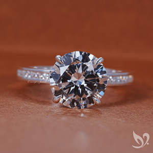 Anillo solitario audaz de oro blanco de 10k con diamante cultivado en laboratorio de 3 quilates, corte redondo, certificado por IGI, con banda pavé. - Product Image 1