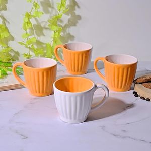 Ensemble de 4 tasses à thé en céramique orange et blanches - Product Image 5