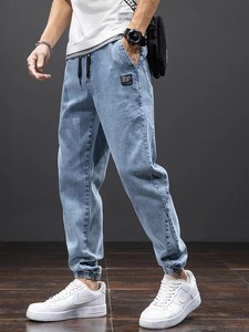 Pantalones Cargo de Mezclilla Negros y Azules para Hombre, Estilo Urbano, Jogger, Baggy, Harem, Tejido Transpirable, Lavado Arena, Primavera Verano Otoño - Product Image 4