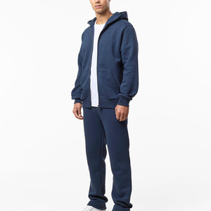 ชุดวอร์มมีฮู้ดผ้าฟลีซคอตตอนหนาน้ำหนักมากสำหรับผู้ชาย แบบมีซิปทรงโอเวอร์ไซส์ สกรีนโลโก้ได้ตามต้องการ ระบายอากาศได้ดี สไตล์ลำลอง สีพื้น - Product Image 2