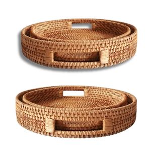 Wicker Rattan <b>Basket</b>/<b>Tray</b> Handmade Eco-Friendly Home Decor with Handles for Retail Store Cafe Bakery Presentation - Product Image 1