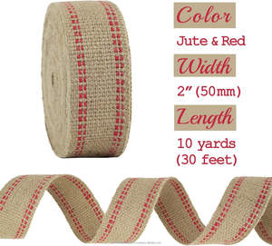 100% Jute 2 Inch Webbing <b>Burlap</b> with Red Stitching Eco-Friendly Breathable Anti-Bacteria Upholstery Furniture Heavy Duty <b>Ribbon</b> - Product Image 2