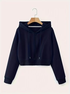 Sudadera con capucha y cremallera para mujer, personalizada con estampado, manga larga, color liso, informal, corta, antipilling, de tejido de punto de ajuste regular - Product Image 2