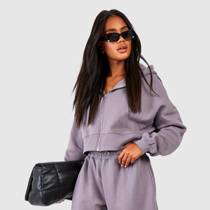OEM Custom Women Three Piece Set Zip Hoodie Crop Top and Wide Leg <b>Pants</b> Heavy Fleece <b>Lounge</b> Wear Wholesale - Product Image 5