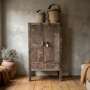 Armario Rústico de Madera Estilo Granja Antigua con Dos Puertas y Cajones, Mueble de Almacenamiento Vintage de Madera Envejecida para el Hogar - Product Image 3