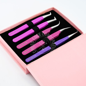 Pinzas de pestañas de volumen para extensiones de pestañas, pinzas de pestañas hechas a mano para extensión de pestañas Diy, pinzas de punta de oro de fibra de 45 90 grados - Product Image 6