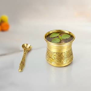 Copa de oro Panchapatra Panchpathiram Panchapalli para la adoración Pooja con cuchara, decoración artesanal - Product Image 4