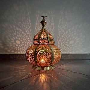 Handmade <b>Brass</b> <b>Lantern</b> With Intricate Cutout Design Fancy Shape Home Decoration Durable - Product Image 1