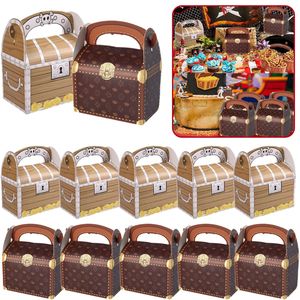 Lot de 10 boîtes à friandises et cadeaux, design coffre au trésor pirate, avec 2 types de poignées, pour fêtes sur le thème des pirates - Product Image 2