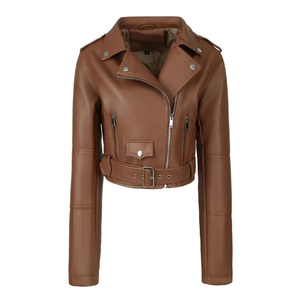 Chaqueta de Cuero Sintético PU Borgoña para Mujer, Estilo Bomber Vintage Chic de Otoño, Nueva Moda, con Logo, Manga Larga, Reversible, Teñido Liso - Product Image 5
