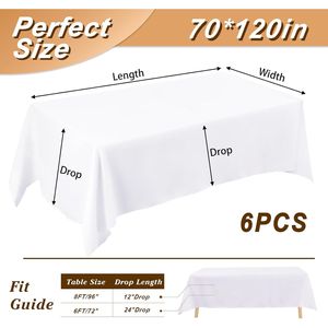 Set di 6 Tovaglie Rettangolari in Poliestere Bianco 70 X 120 Pollici, Copritavolo Eleganti per Feste, Banchetti ed Eventi - Product Image 2
