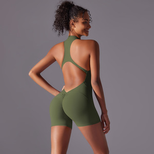 Combinaison de yoga rose unie sans manches à taille haute pour femme, design dos nu, bretelles spaghetti, coupe ajustée, séchage rapide - Product Image 2