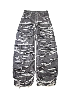 2026 High Quality Custom <b>Grey</b> Wash <b>Ripped</b> Distressed Wide Leg Fit Casual Streetwear Hiphop Y2K OEM ODM Cotton Men's Denim <b>Jeans</b> - Product Image 1