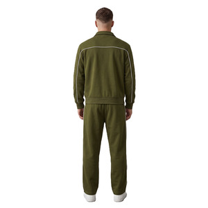 ชุดฮู้ดดี้และกางเกงจ็อกเกอร์ Olive Piping สไตล์วินเทจ ชุดกีฬา คอซิป ตัดเย็บตามสั่ง ผู้ผลิต OEM ODM - Product Image 2