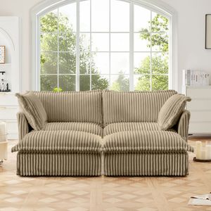 Divano a 2 Posti in Corduroy con Rivestimento Rimovibile, Oversize, per Soggiorno, con 2 Pouf, per Home Theater, Opzione Divano Letto - Product Image 2