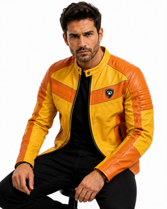 Dumela International Men's White Brown PU Leather Winter Motorcycle Jacket Quick Dry Stand Collar Zipper Front Regular Fit - Product Image 5