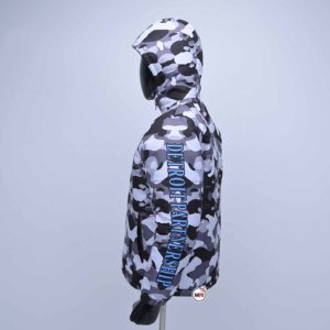 Black <b>White</b> Camouflage Hooded Winter Quilted <b>Jacket</b> With Embroidery Logo Zipper Closure Water Resistant Thick Filled Puffer Coat - Product Image 4