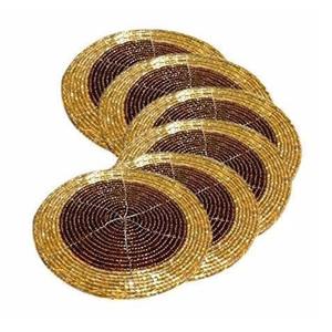 Brown and Gold Glass Beads Coaster <b>Set</b> of <b>4</b> Tea Cup Glass Coffee Mugs Coaster <b>Dining</b> <b>Table</b> Decorative Coaster Gift <b>for</b> Women - Product Image 1