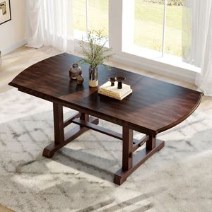 Mesa de Comedor Extensible de 60 a 78 Pulgadas, Estilo Rústico, de Madera, con Hoja Extraíble, Grande, Expandible, para 4 a 8 Personas, Color Cerezo - Product Image 1