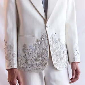Blazer de luxe sur mesure pour homme, broderie de perles et de cristaux lourds, en coton, forme rectangulaire, pour mariage et événements - Product Image 5