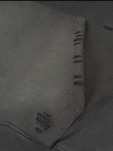 Sudadera con Capucha de Felpa Francesa de Alto Gramaje 480 g/m², Color Negro, Efecto Desgastado y Agrietado, Lujo Vintage, Teñido Liso, Transpirable - Product Image 4