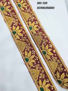 Bordures en dentelle brodées à la main, style ethnique indien, écologiques, 100 % polyester, largeur personnalisable, offres en gros - Product Image 2