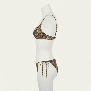 Women's <b>Leopard</b> <b>Print</b> High Cut Bikini Set Triangle Top <b>Tie</b> Side Bottoms Spandex/Polyester Stretch Eco-Friendly Quick Dry Front - Product Image 2
