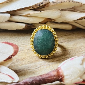 Latest Design Boho Beaded Tribal Brass Wedding Gift Malachite <b>Cocktail</b> Statement <b>Ring</b> 18K <b>Gold</b> Plated Women Wholesale/OEM - Product Image 4