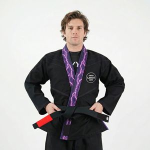 Customized Men's Black BJJ Kimono With Purple Lightning Print Belt Durable Cotton Jiu Jitsu Uniform Shoyorol Batch #109 Bjj Suit - Product Image 2