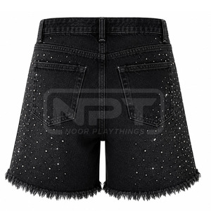 Professional Manufacturer 100% Cotton Rhinestone Distressed <b>Jeans</b> <b>Shorts</b> <b>High</b> <b>Waist</b> Custom Denim <b>Shorts</b> For Sale - Product Image 2
