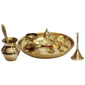 <b>Mandir</b> Brass Pooja Thali Classic Design Traditional Style Ritual Plate Home Decor - Product Image 4
