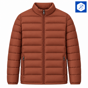 Chaqueta Acolchada Marrón para Hombre, Cuello Alto, Cierre de Cremallera, Cortavientos, Abrigo Casual de Invierno, Corte Regular, Exterior de Poliéster - Product Image 1