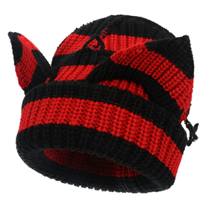 Gorro de punto a rayas con orejas de gato para niños, unisex, lindo gorro de invierno hecho a mano, 100% acrílico, estilo casual. - Product Image 3