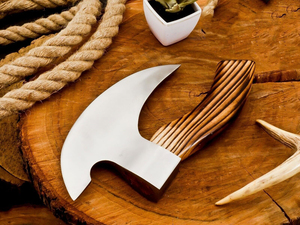 Cuchillo para cortar pizza Ulu, hoja de acero al carbono, mango de madera, forma de punta caída, hecho a mano, herramienta para exteriores, Timber Steel Enterprises, 3 años de garantía - Product Image 6