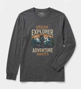 Urban Explorer Adventure Awaits Long Sleeve T-<b>Shirt</b> Men's Casual Red Cotton Print Front Logo Spring Style - Product Image 4