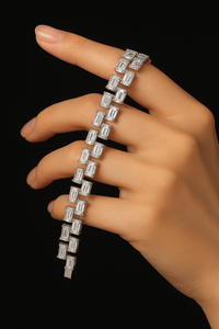 Three Row Emerald Cut Diamond 925 Silver <b>Bracelet</b> Moissanite Jewelry for Women Classic Link <b>Bangle</b> Wedding Party Gift - Product Image 6